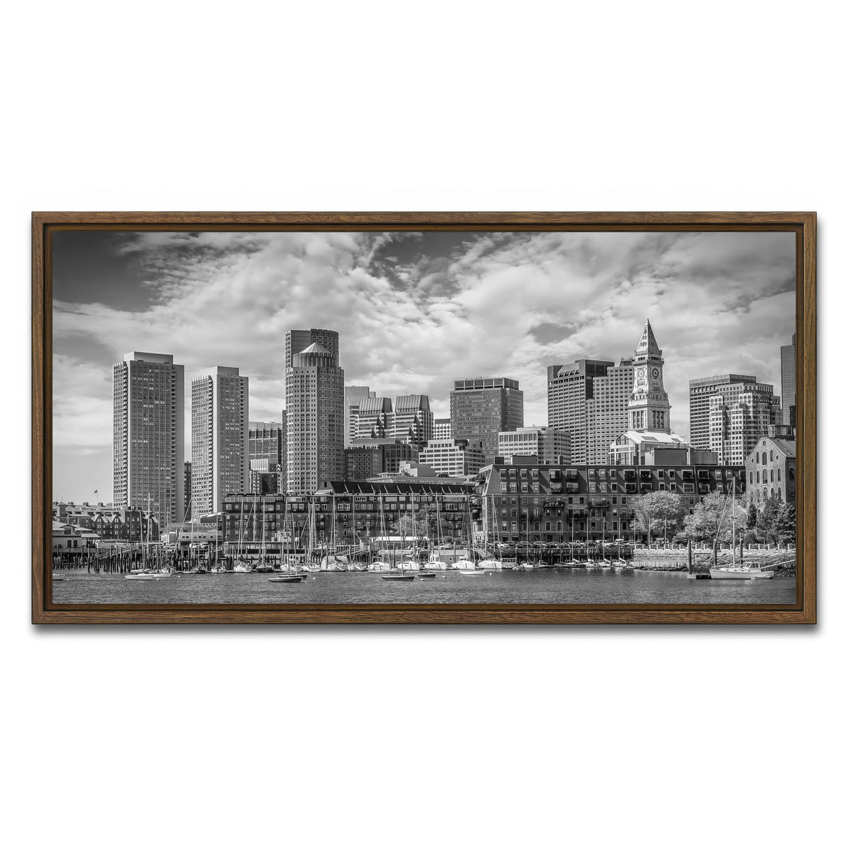 AUTO-MOCKUP WHITE | Boston Skyline North End | 1 Piece | Walnut Framed Canvas | group=2x1