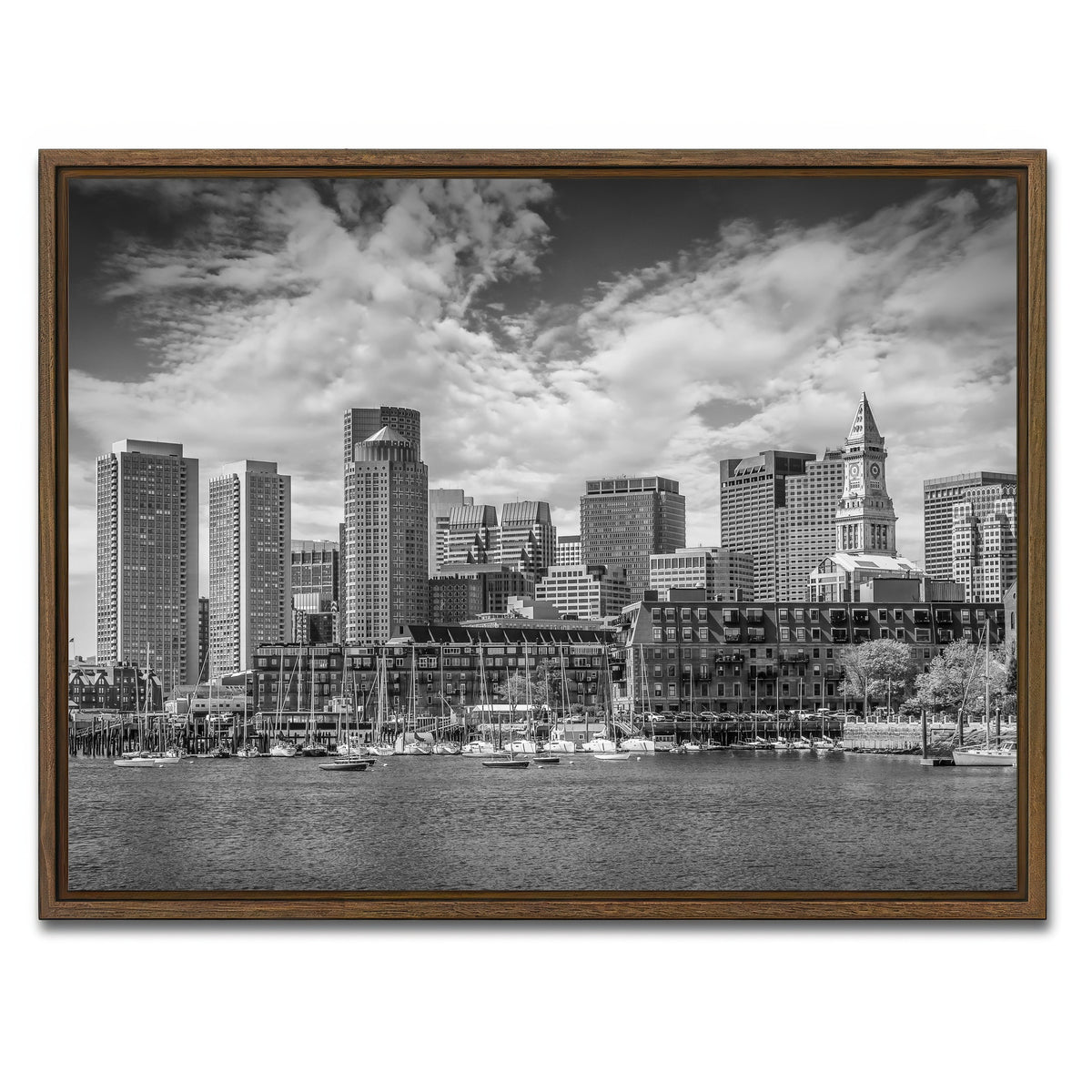 AUTO-MOCKUP WHITE | Boston Skyline North End | 1 Piece | Walnut Framed Canvas | group=4x3
