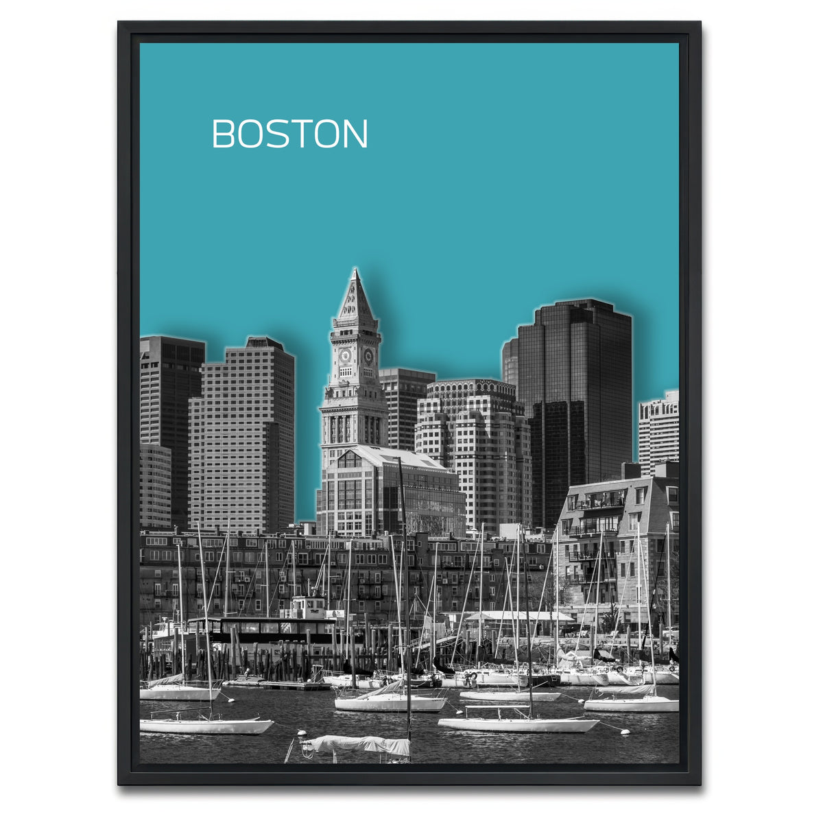 AUTO-MOCKUP WHITE | Boston Skyline Turquoise | 1 Piece | Black Framed Canvas | group=3x4