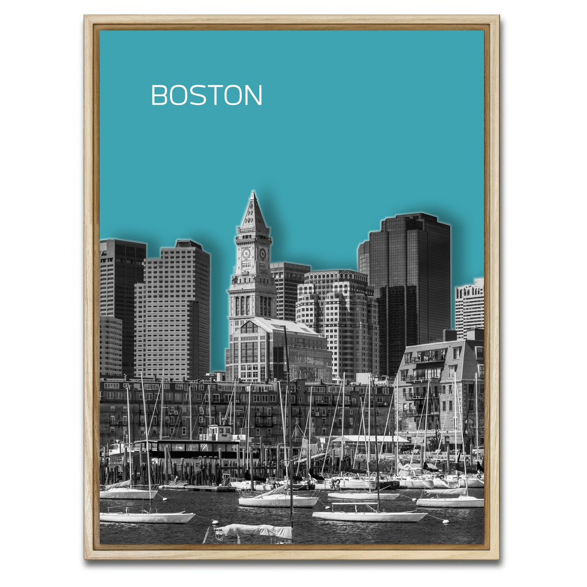 AUTO-MOCKUP WHITE | Boston Skyline Turquoise | 1 Piece | Natural Framed Canvas | group=3x4