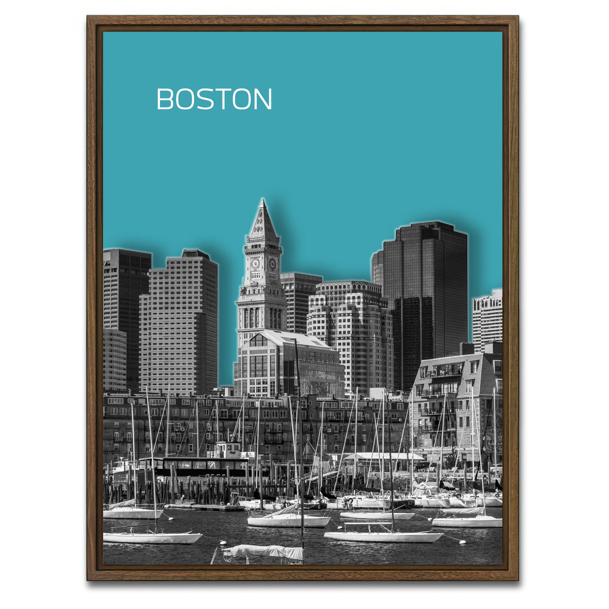 AUTO-MOCKUP WHITE | Boston Skyline Turquoise | 1 Piece | Walnut Framed Canvas | group=3x4