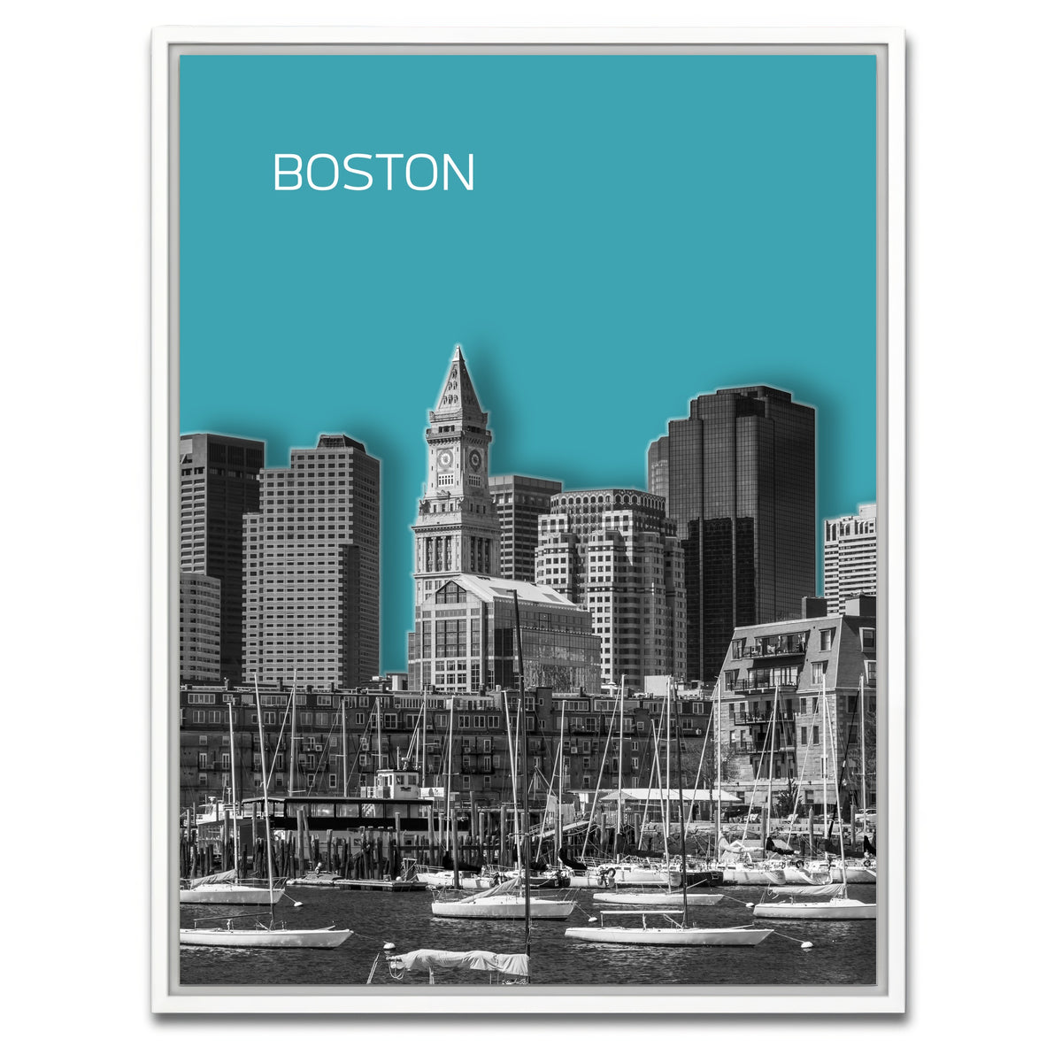 AUTO-MOCKUP WHITE | Boston Skyline Turquoise | 1 Piece | White Framed Canvas | group=3x4