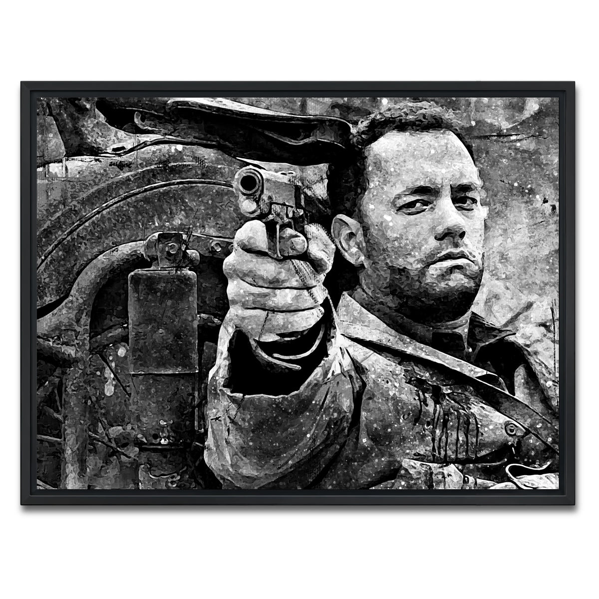 AUTO-MOCKUP WHITE | Captain Miller grayscale | 1 Piece | Black Framed Canvas | group=4x3