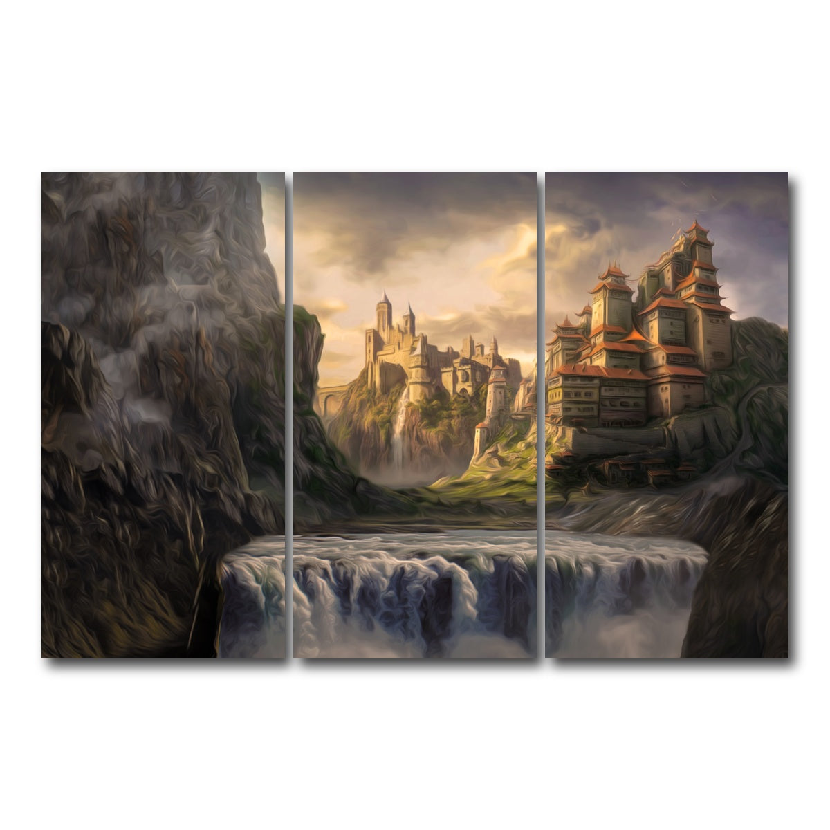 AUTO-MOCKUP WHITE | Castle Falls | 3 Piece | Gallery Wrap Canvas | group=12x24