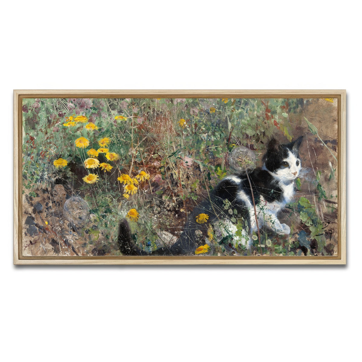 AUTO-MOCKUP WHITE | Cat on a flowery Meadow | 1 Piece | Natural Framed Canvas | group=2x1