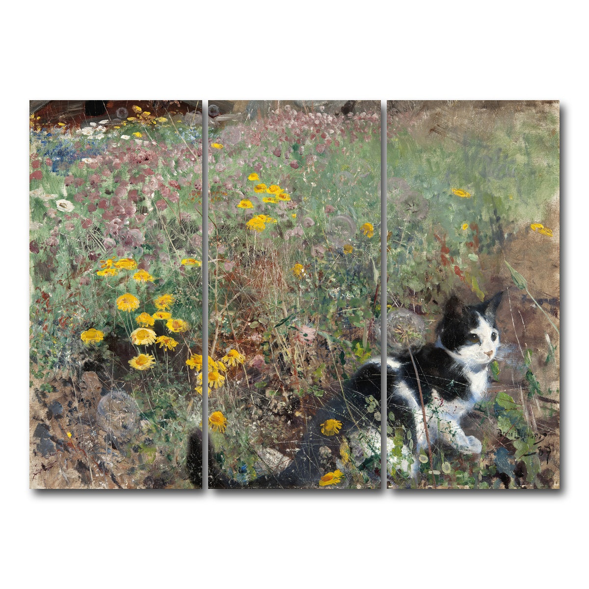 AUTO-MOCKUP WHITE | Cat on a flowery Meadow | 3 Piece | Gallery Wrap Canvas | group=8x18