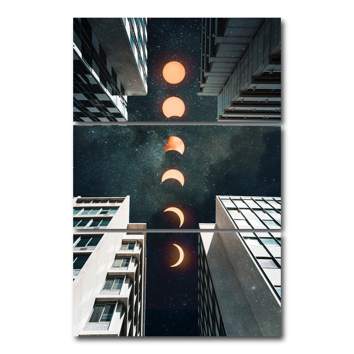 AUTO-MOCKUP WHITE | City Moonscape Buildings | 3 Piece | Gallery Wrap Canvas | group=12x24_stacked
