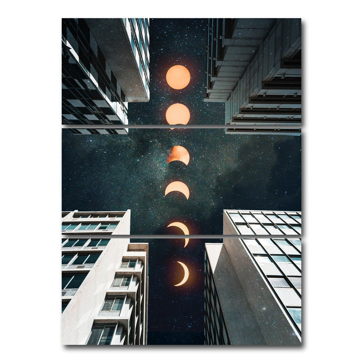 AUTO-MOCKUP WHITE | City Moonscape Buildings | 3 Piece | Gallery Wrap Canvas | group=8x18_stacked