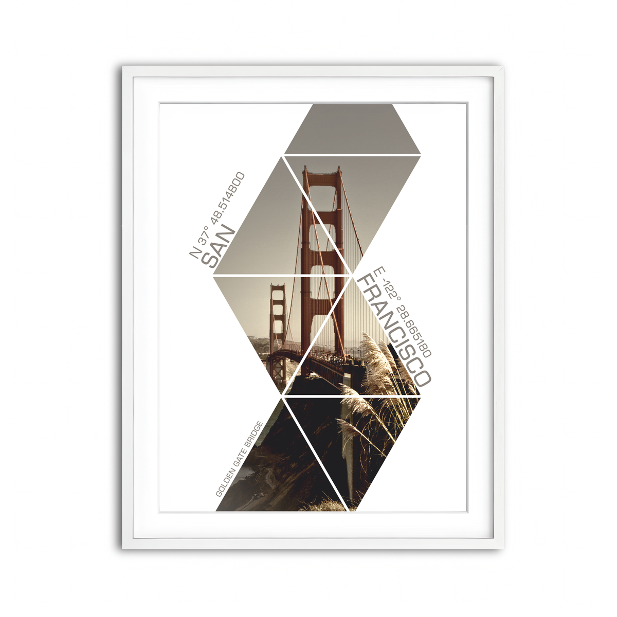 Coordinates San Francisco Golden Gate Bridge Wall Art