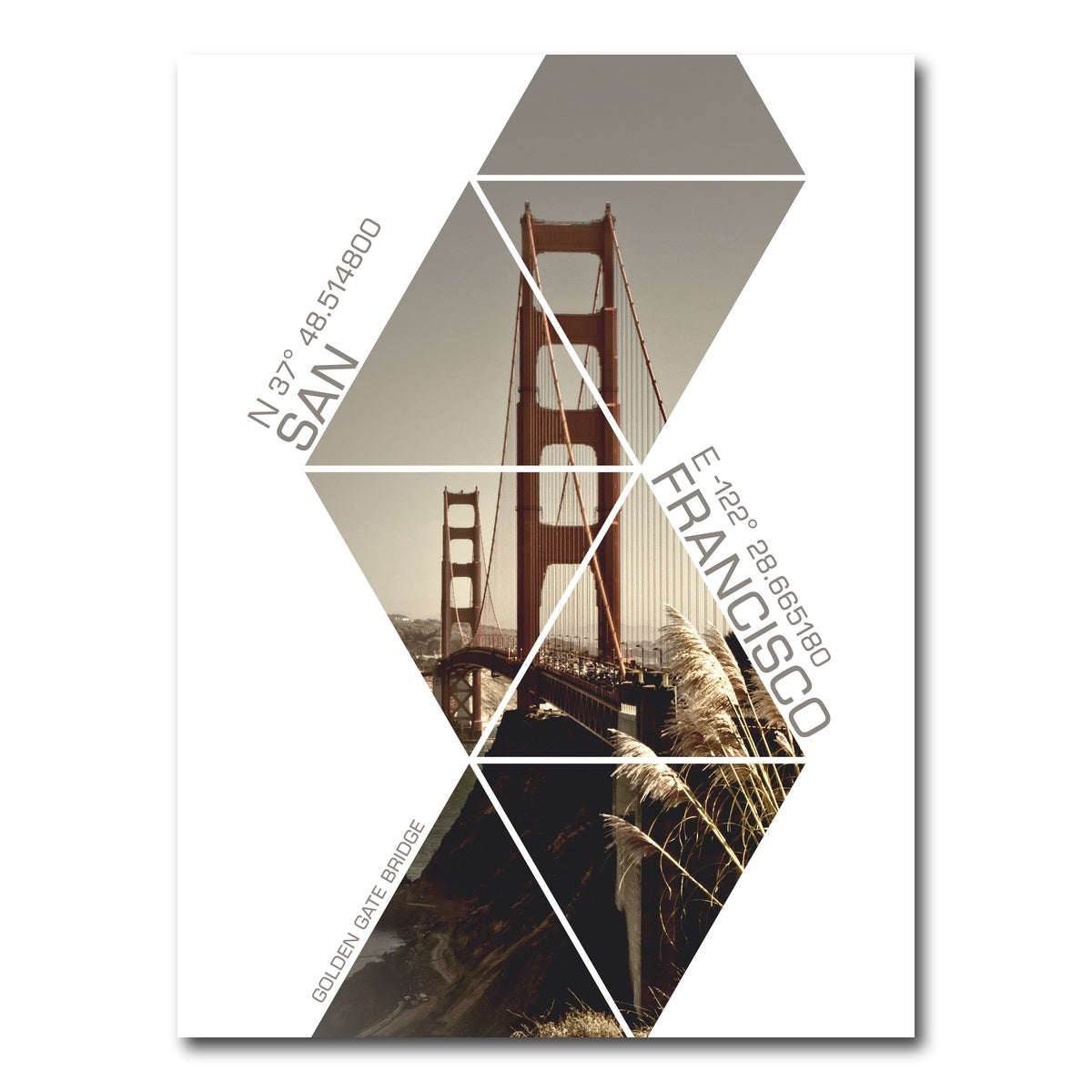Coordinates San Francisco Golden Gate Bridge Wall Art
