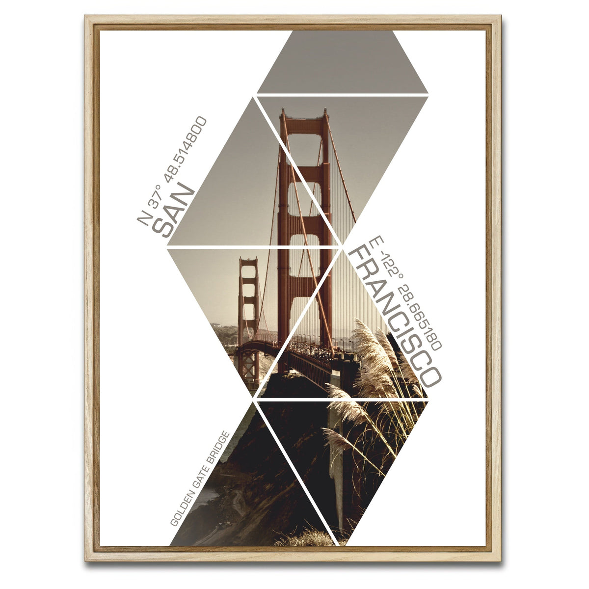 Coordinates San Francisco Golden Gate Bridge Wall Art