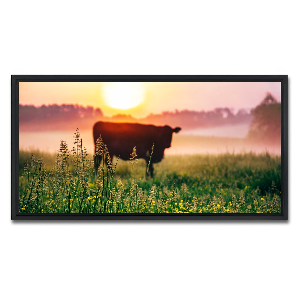 AUTO-MOCKUP WHITE | Cow Sunrise | 1 Piece | Black Framed Canvas | group=2x1
