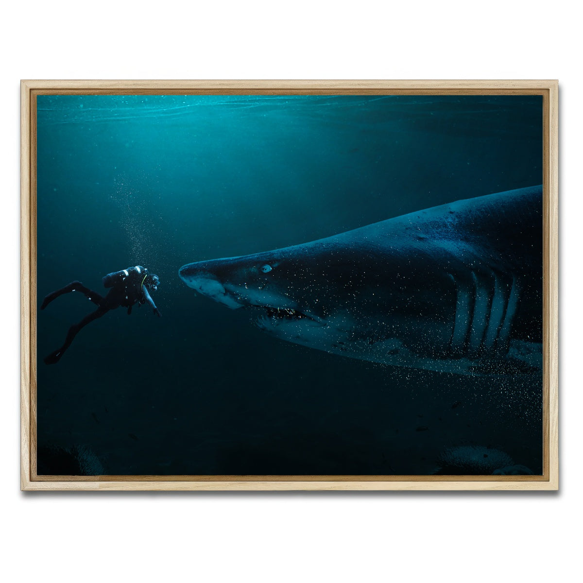 AUTO-MOCKUP WHITE | Diver and Shark | 1 Piece | Natural Framed Canvas | group=4x3