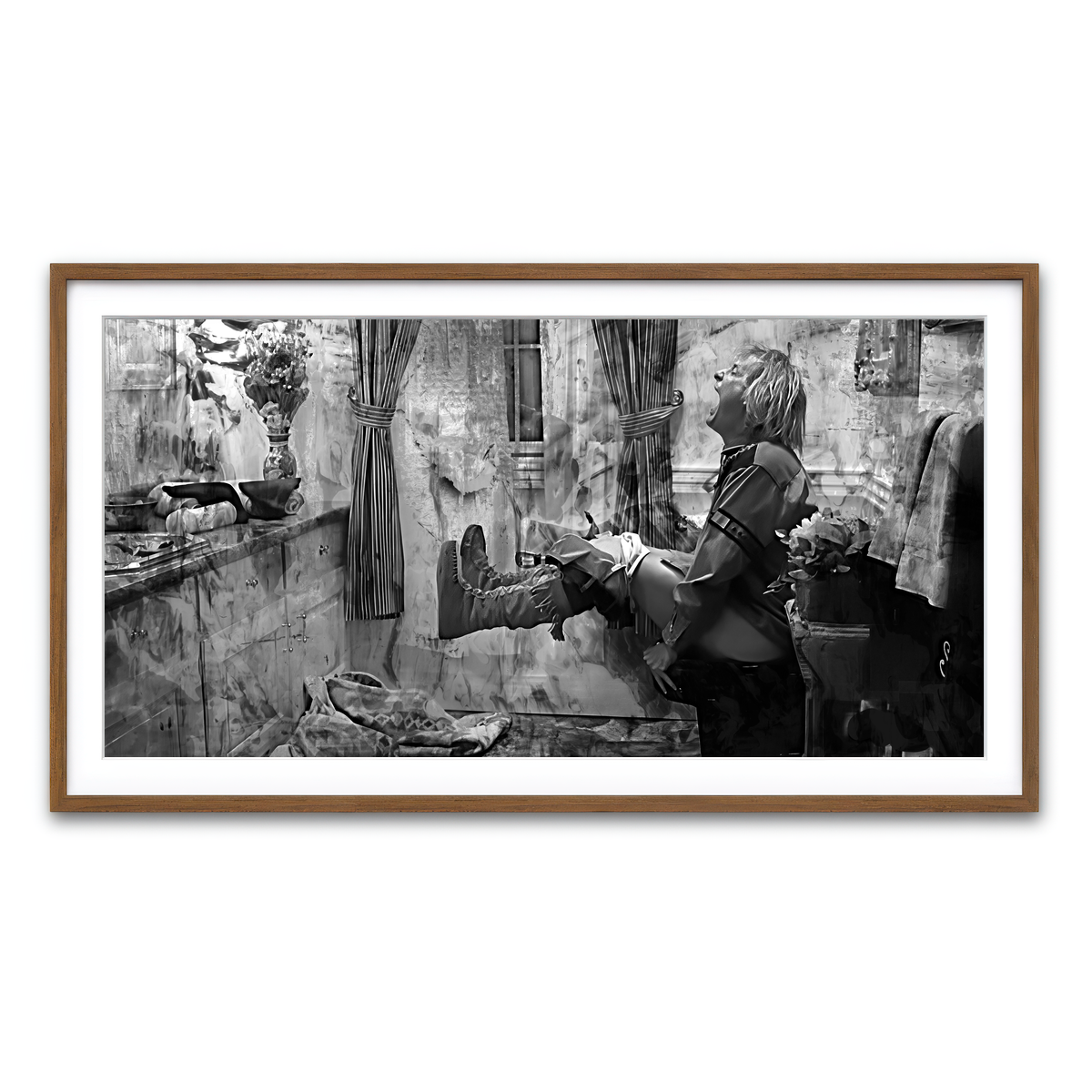 AUTO-MOCKUP WHITE | Dumb & Dumber Bathroom Decor Grayscale | 1 Piece | Walnut Framed Print | group=2x1