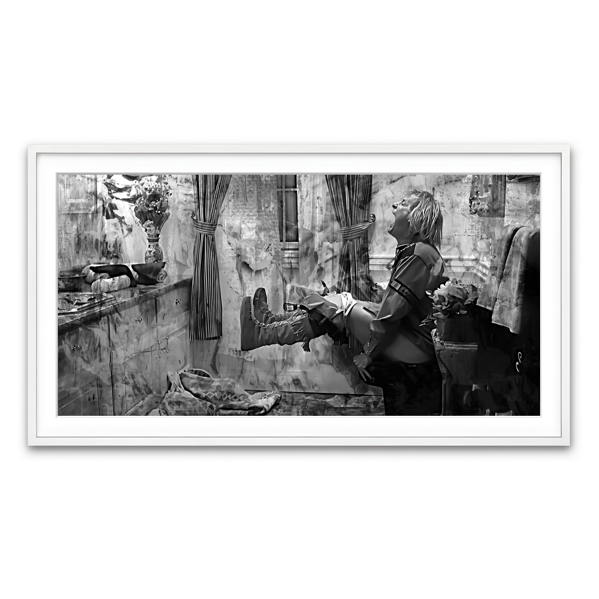 AUTO-MOCKUP WHITE | Dumb & Dumber Bathroom Decor Grayscale | 1 Piece | White Framed Print | group=2x1