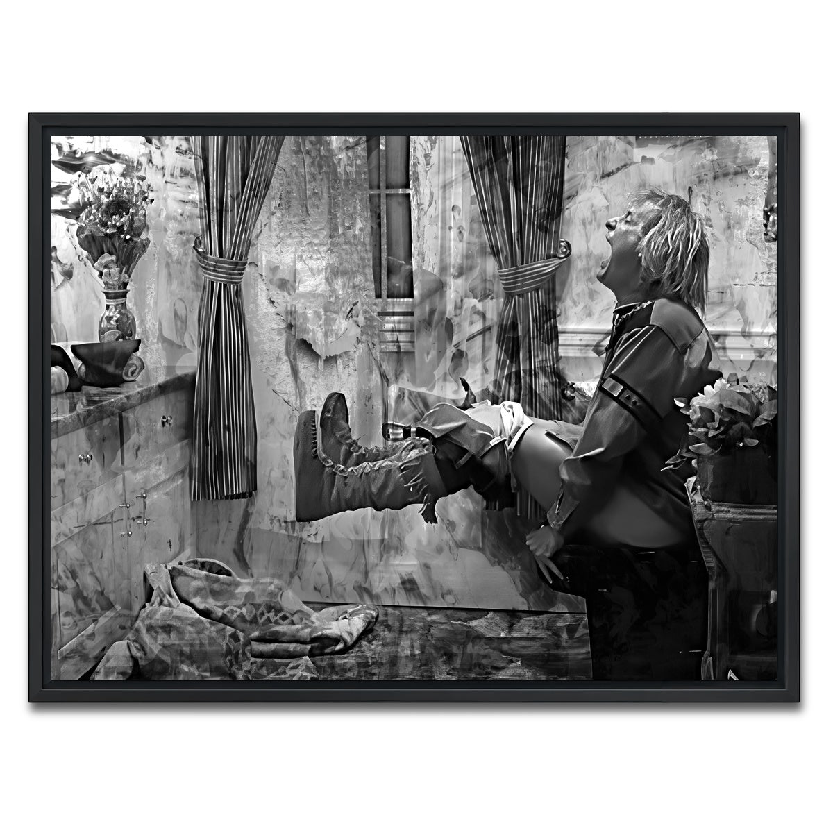 AUTO-MOCKUP WHITE | Dumb & Dumber Bathroom Decor Grayscale | 1 Piece | Black Framed Canvas | group=4x3
