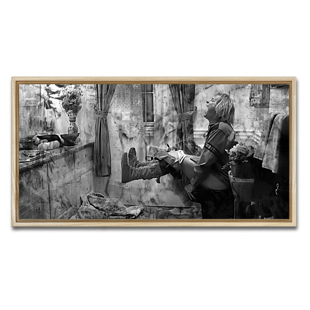 AUTO-MOCKUP WHITE | Dumb & Dumber Bathroom Decor Grayscale | 1 Piece | Natural Framed Canvas | group=2x1