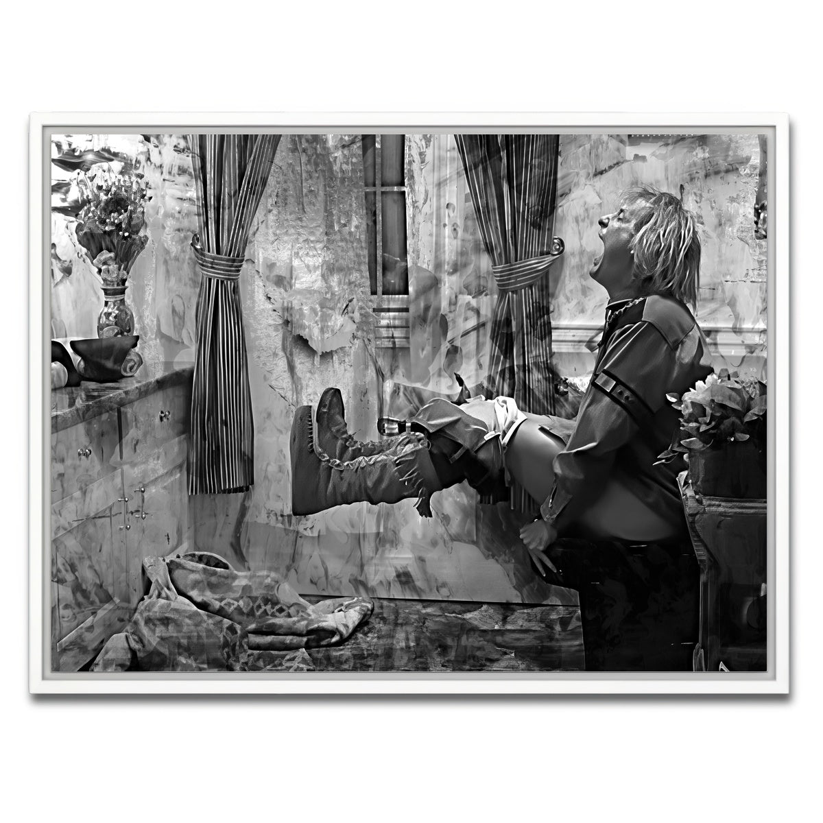 AUTO-MOCKUP WHITE | Dumb & Dumber Bathroom Decor Grayscale | 1 Piece | White Framed Canvas | group=4x3