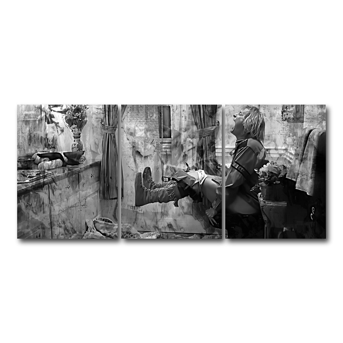 AUTO-MOCKUP WHITE | Dumb & Dumber Bathroom Decor Grayscale | 3 Piece | Gallery Wrap Canvas | group=18x24