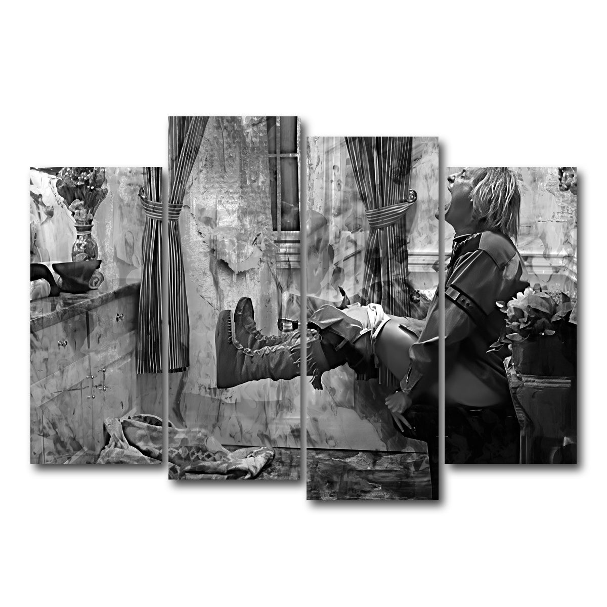 AUTO-MOCKUP WHITE | Dumb & Dumber Bathroom Decor Grayscale | 4 Piece | Gallery Wrap Canvas | group=4_normal