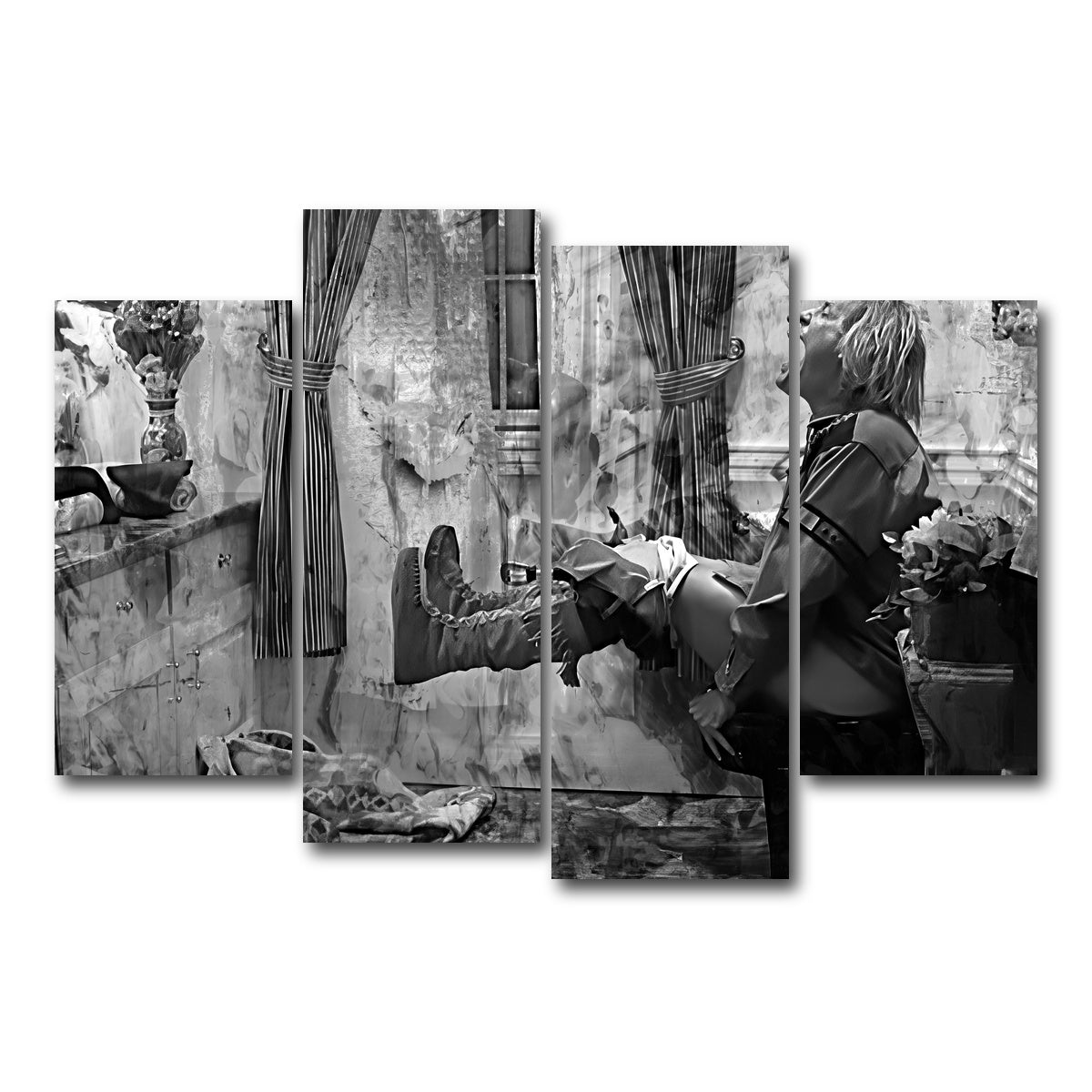 AUTO-MOCKUP WHITE | Dumb & Dumber Bathroom Decor Grayscale | 4 Piece | Gallery Wrap Canvas | group=4_short