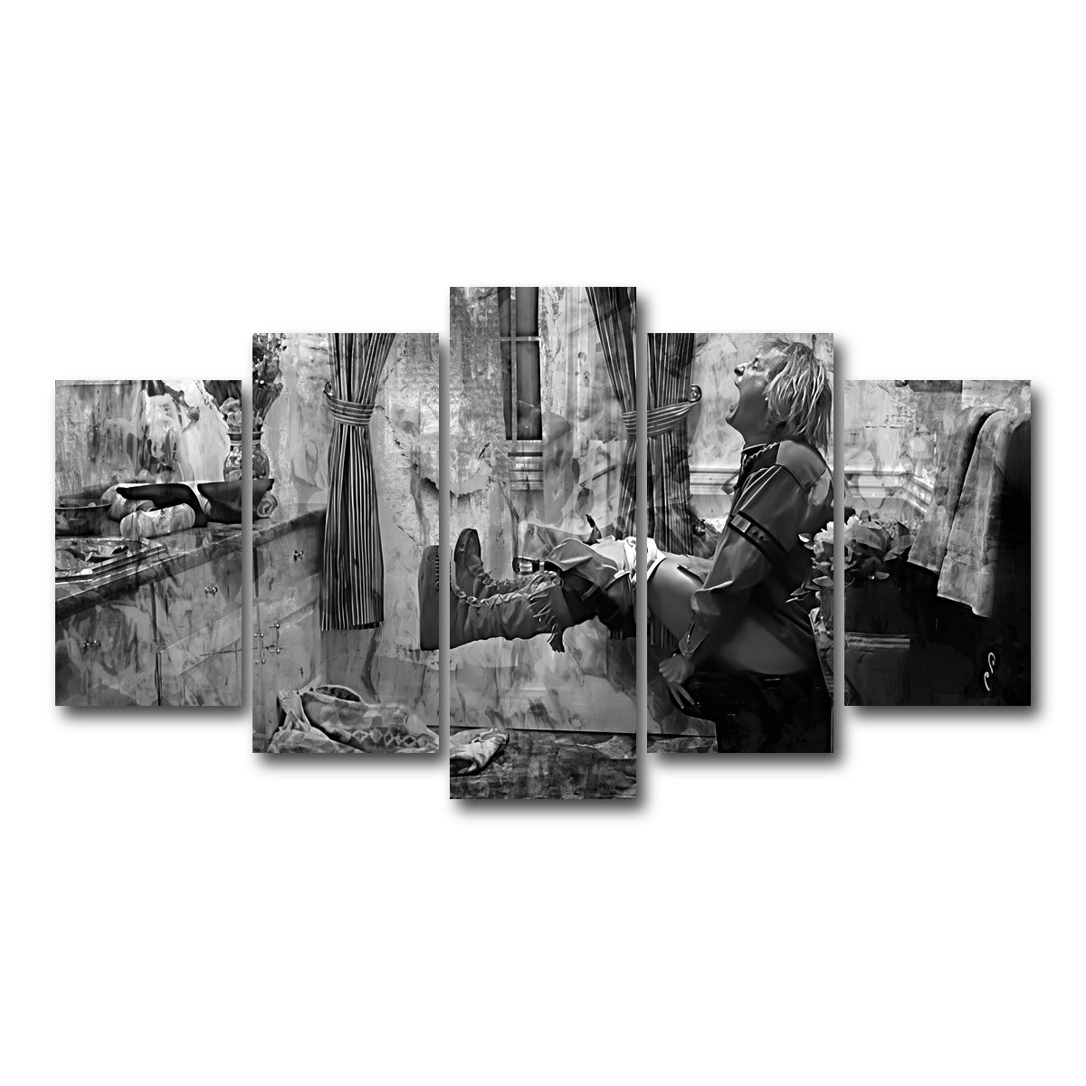 AUTO-MOCKUP WHITE | Dumb & Dumber Bathroom Decor Grayscale | 5 Piece | Gallery Wrap Canvas | group=5_normal
