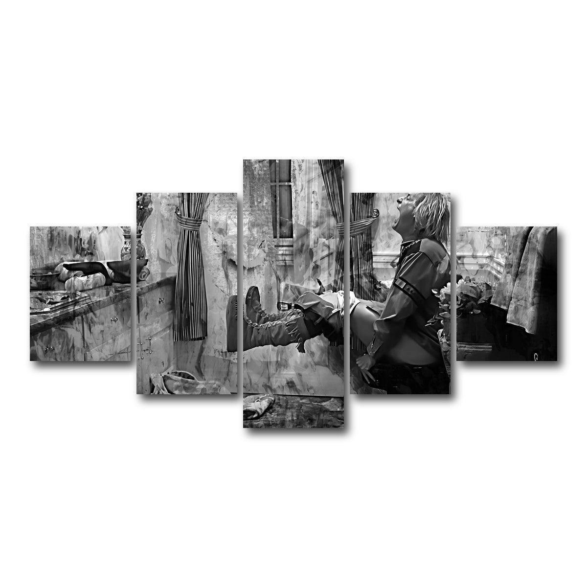 AUTO-MOCKUP WHITE | Dumb & Dumber Bathroom Decor Grayscale | 5 Piece | Gallery Wrap Canvas | group=5_short
