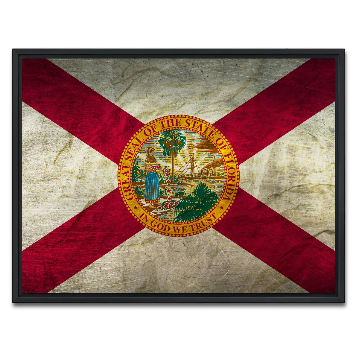 AUTO-MOCKUP WHITE | Florida Flag Grunge | 1 Piece | Black Framed Canvas | group=4x3