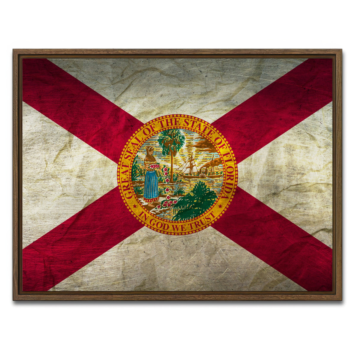 AUTO-MOCKUP WHITE | Florida Flag Grunge | 1 Piece | Walnut Framed Canvas | group=4x3