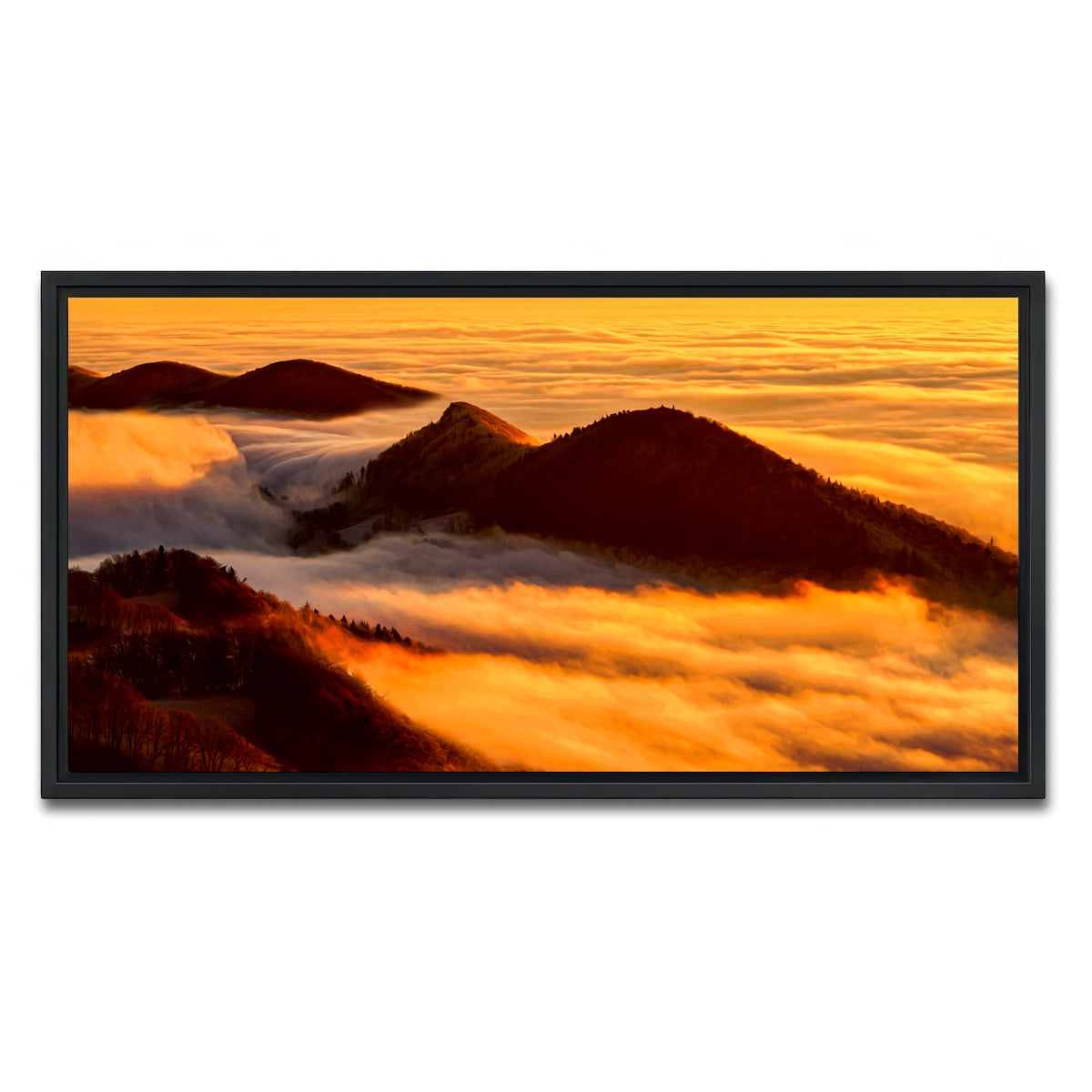 AUTO-MOCKUP WHITE | Foggy Sunset | 1 Piece | Black Framed Canvas | group=2x1