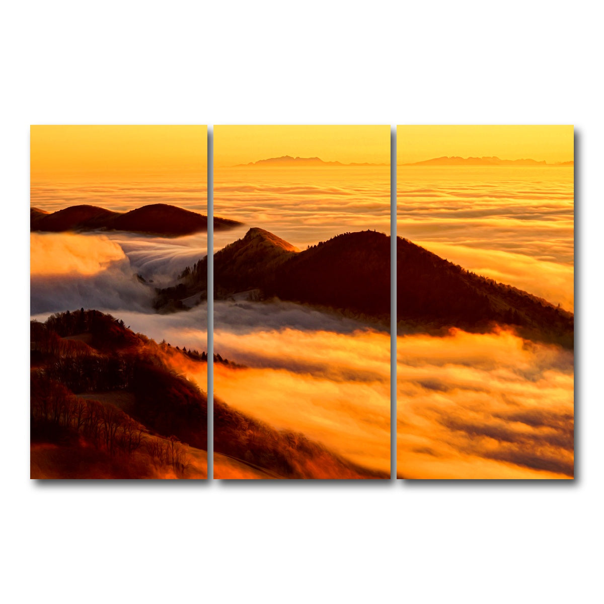 AUTO-MOCKUP WHITE | Foggy Sunset | 3 Piece | Gallery Wrap Canvas | group=12x24