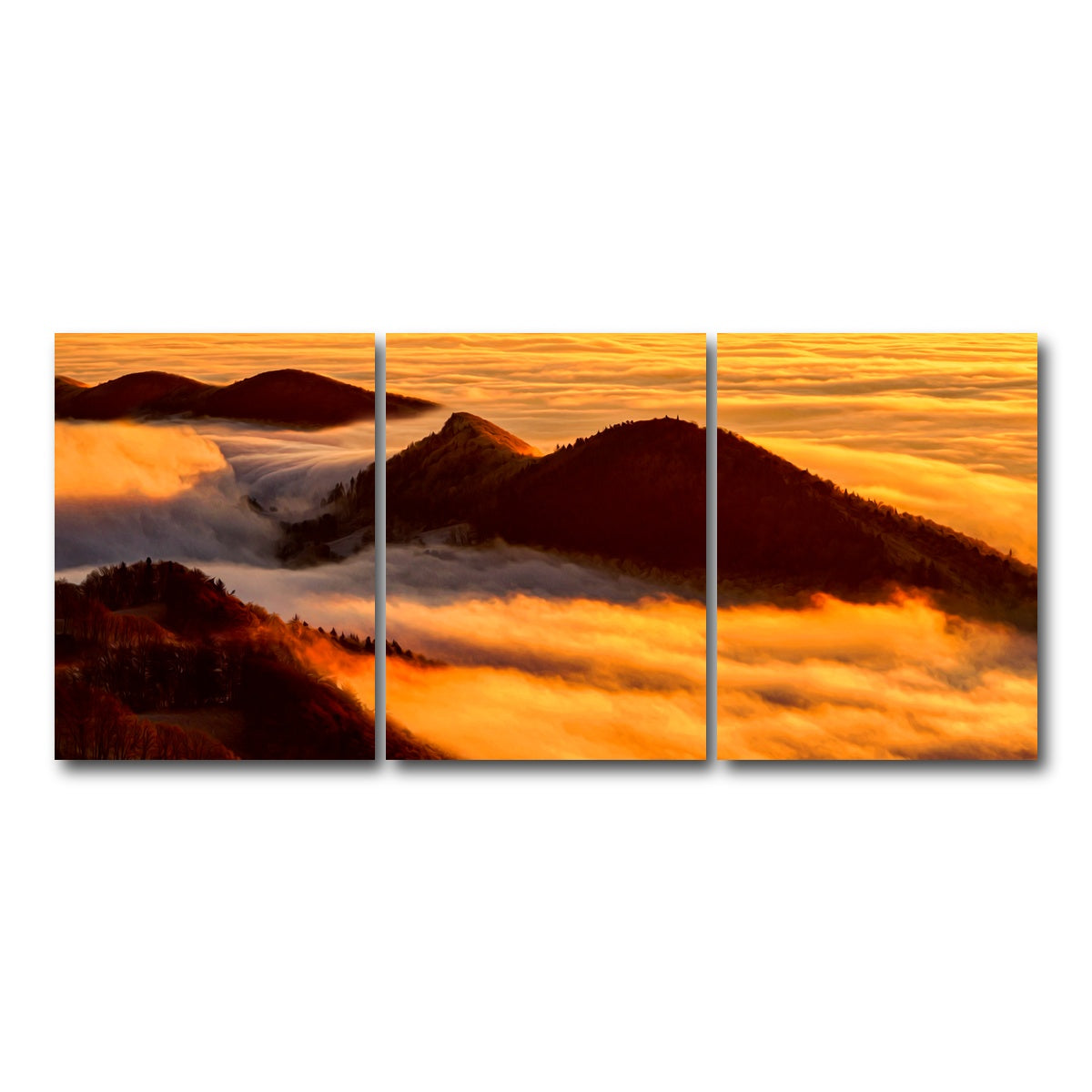 AUTO-MOCKUP WHITE | Foggy Sunset | 3 Piece | Gallery Wrap Canvas | group=18x24