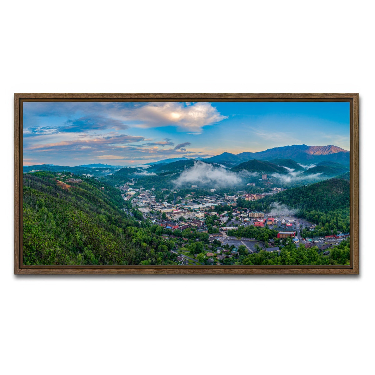 AUTO-MOCKUP WHITE | Gatlinburg Aerial | 1 Piece | Walnut Framed Canvas | group=2x1
