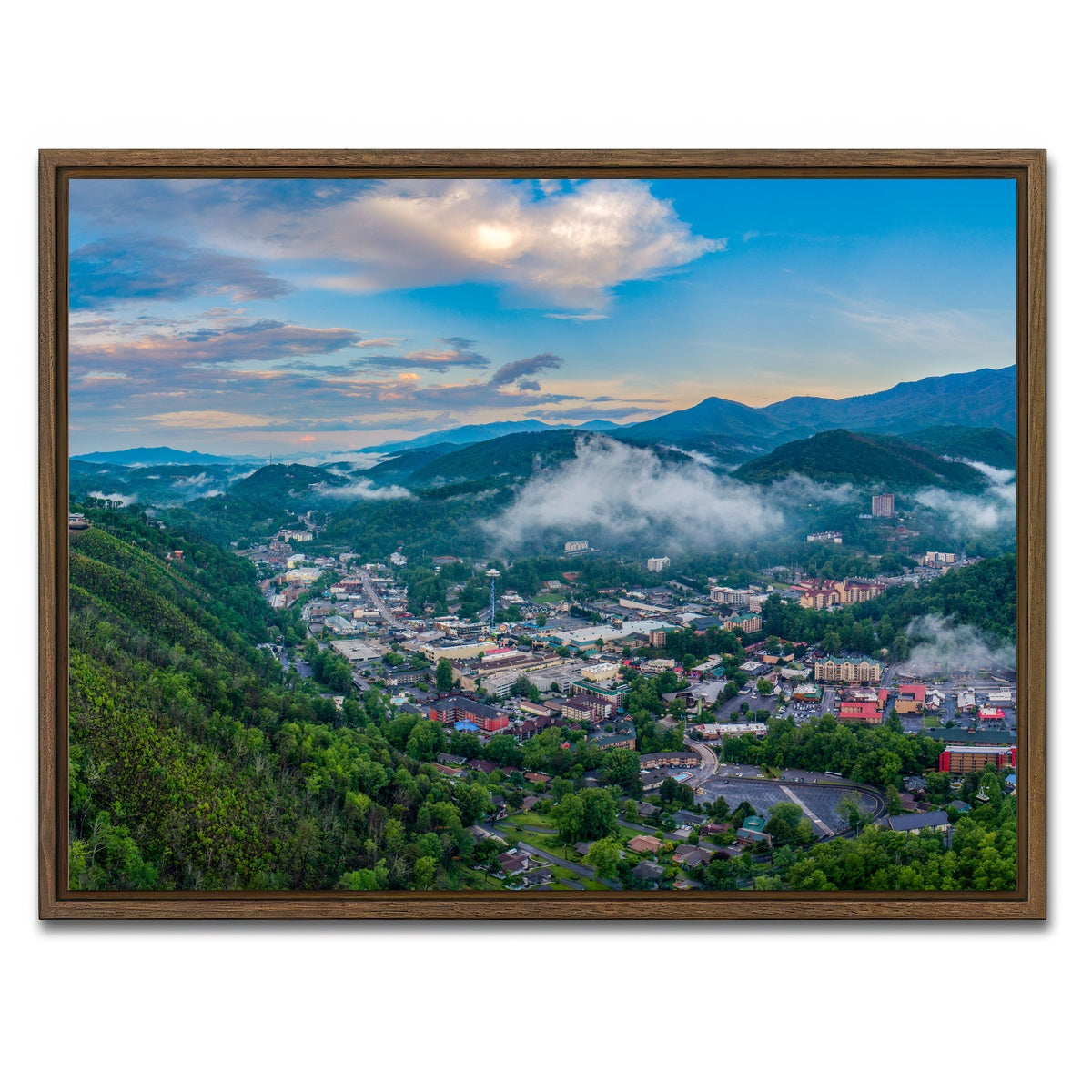 AUTO-MOCKUP WHITE | Gatlinburg Aerial | 1 Piece | Walnut Framed Canvas | group=4x3