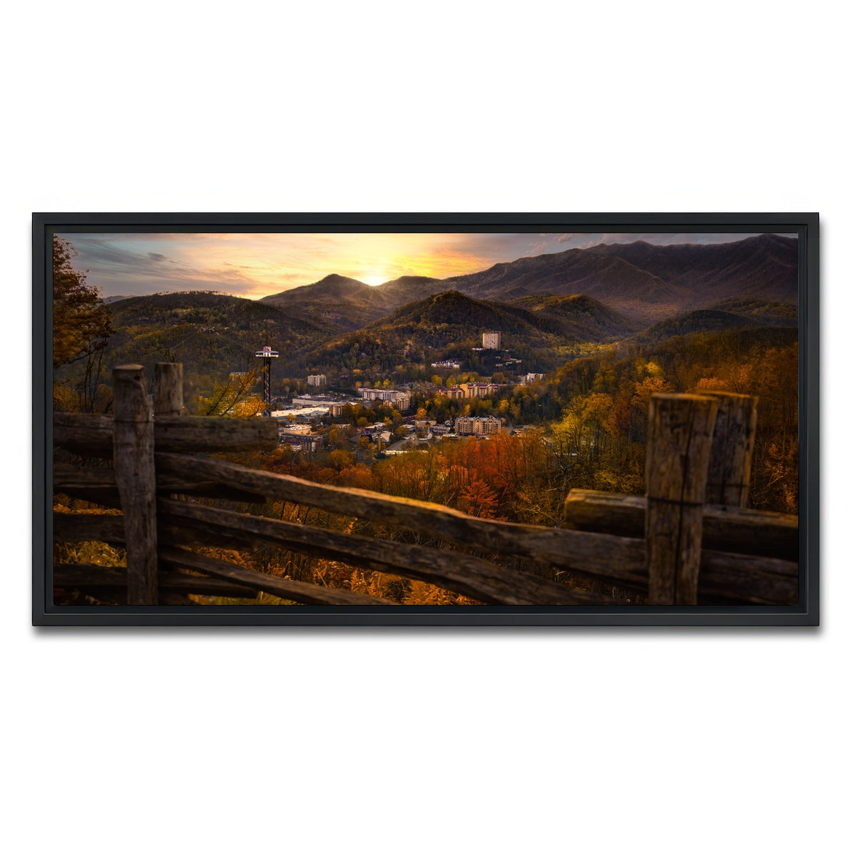AUTO-MOCKUP WHITE | Gatlinburg Sunset | 1 Piece | Black Framed Canvas | group=2x1