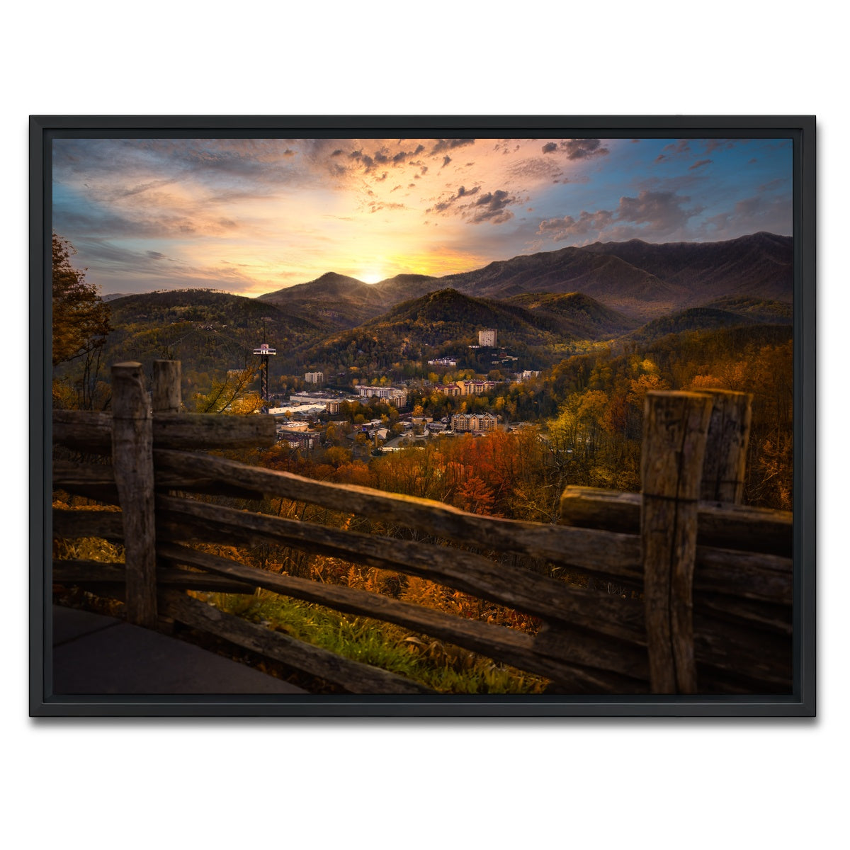 AUTO-MOCKUP WHITE | Gatlinburg Sunset | 1 Piece | Black Framed Canvas | group=4x3
