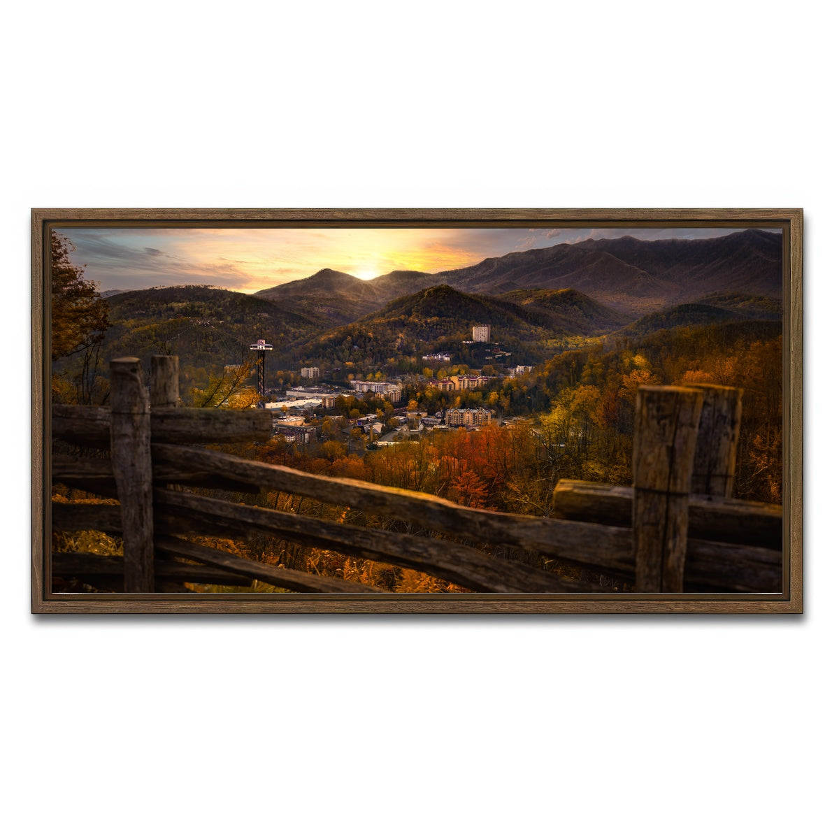 AUTO-MOCKUP WHITE | Gatlinburg Sunset | 1 Piece | Walnut Framed Canvas | group=2x1