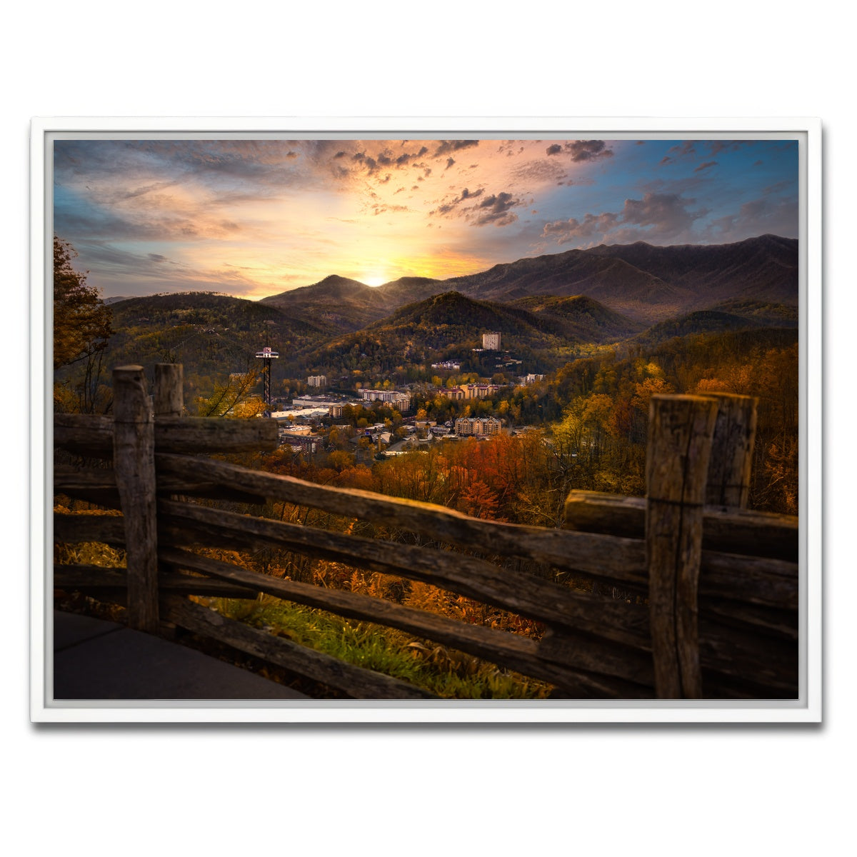 AUTO-MOCKUP WHITE | Gatlinburg Sunset | 1 Piece | White Framed Canvas | group=4x3