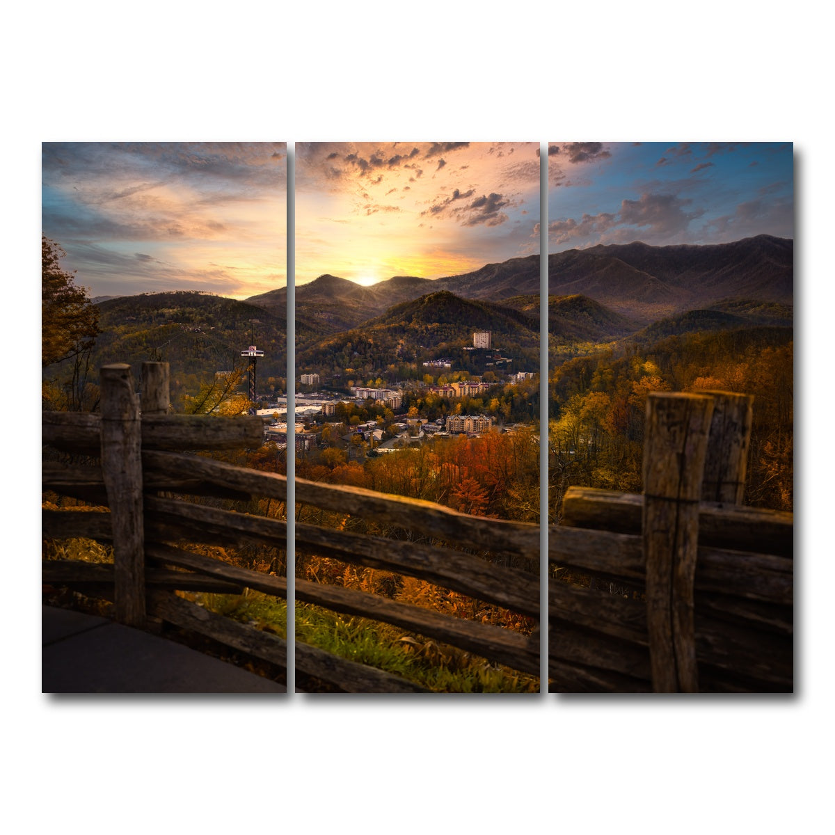 AUTO-MOCKUP WHITE | Gatlinburg Sunset | 3 Piece | Gallery Wrap Canvas | group=8x18