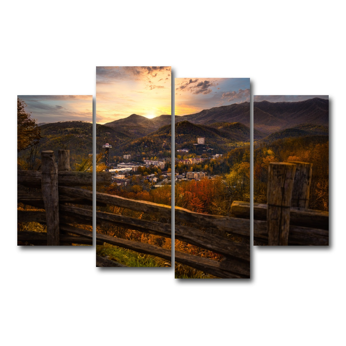 AUTO-MOCKUP WHITE | Gatlinburg Sunset | 4 Piece | Gallery Wrap Canvas | group=4_short