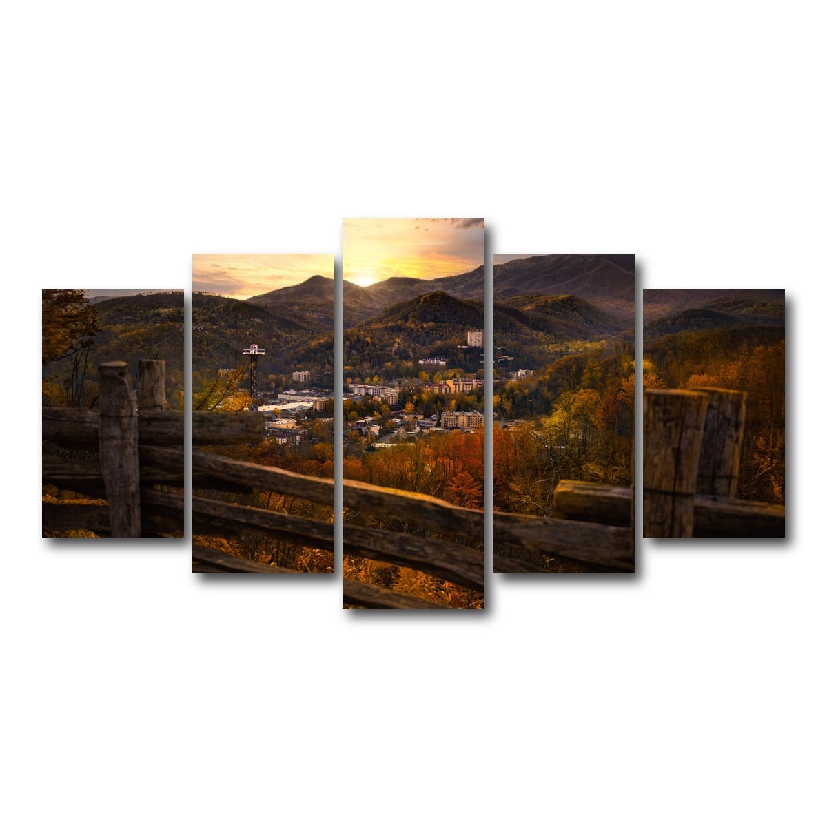 AUTO-MOCKUP WHITE | Gatlinburg Sunset | 5 Piece | Gallery Wrap Canvas | group=5_normal