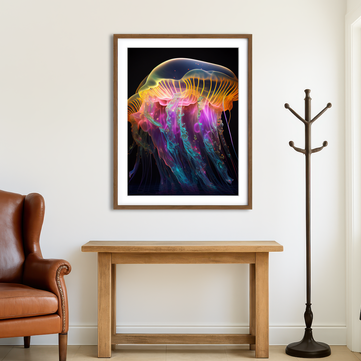 AUTO-MOCKUP ROOM | Glowing Jellyfish Wall Art