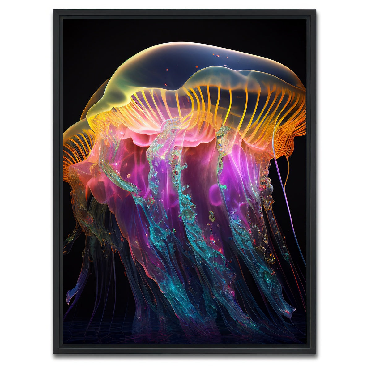 AUTO-MOCKUP WHITE | Glowing Jellyfish | 1 Piece | Black Framed Canvas | group=3x4