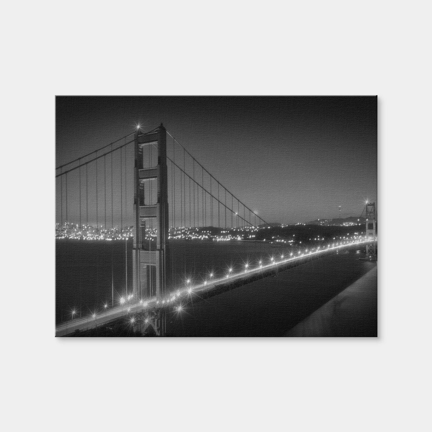 AUTO-MOCKUP WHITE | Golden Gate Bridge Monochrome Cityscape | 1 Piece | Gallery Wrap Canvas | group=4x3