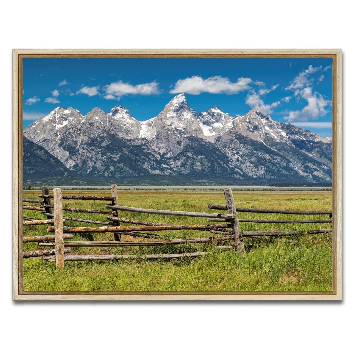 AUTO-MOCKUP WHITE | Grand Tetons and corral fence | 1 Piece | Natural Framed Canvas | group=4x3