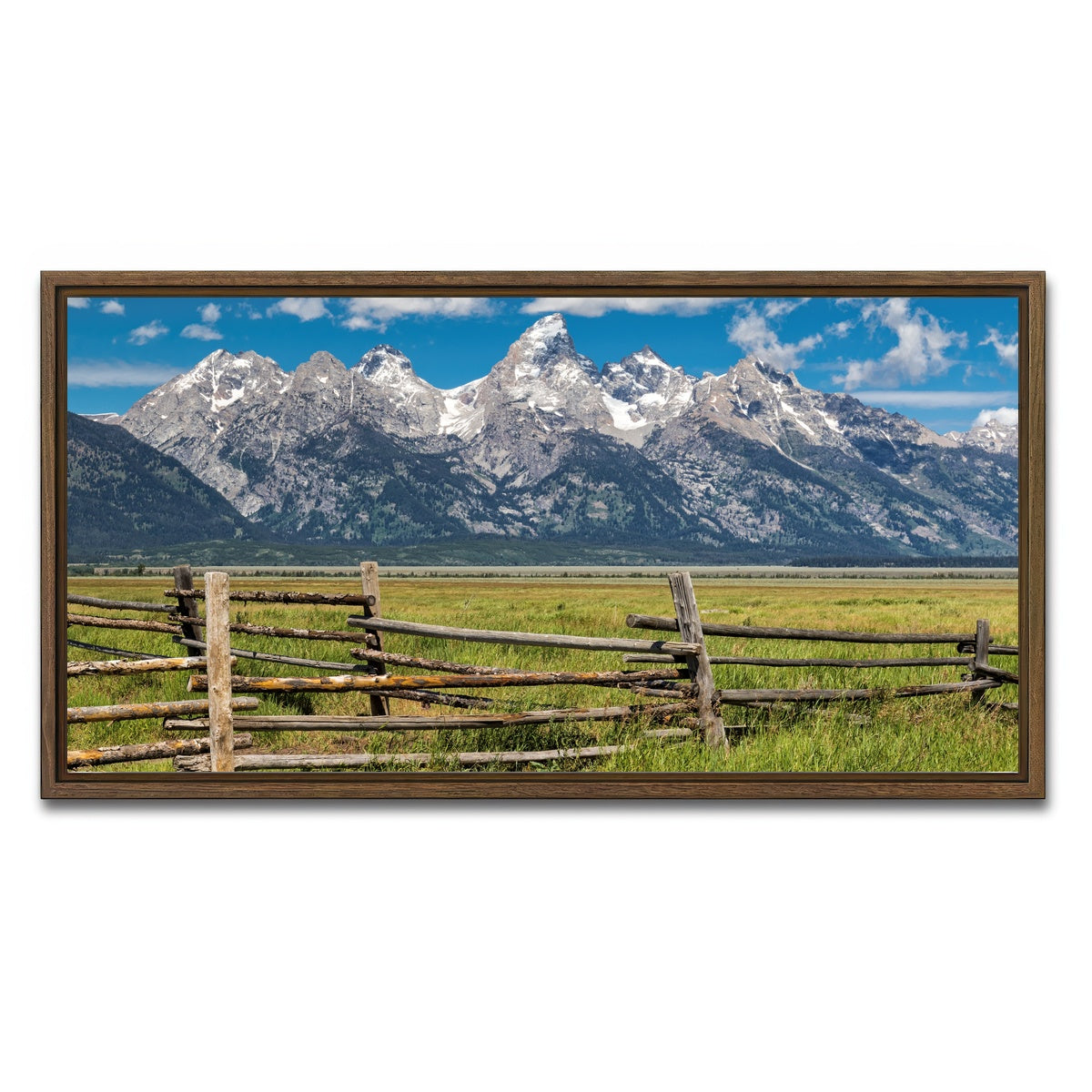 AUTO-MOCKUP WHITE | Grand Tetons and corral fence | 1 Piece | Walnut Framed Canvas | group=2x1