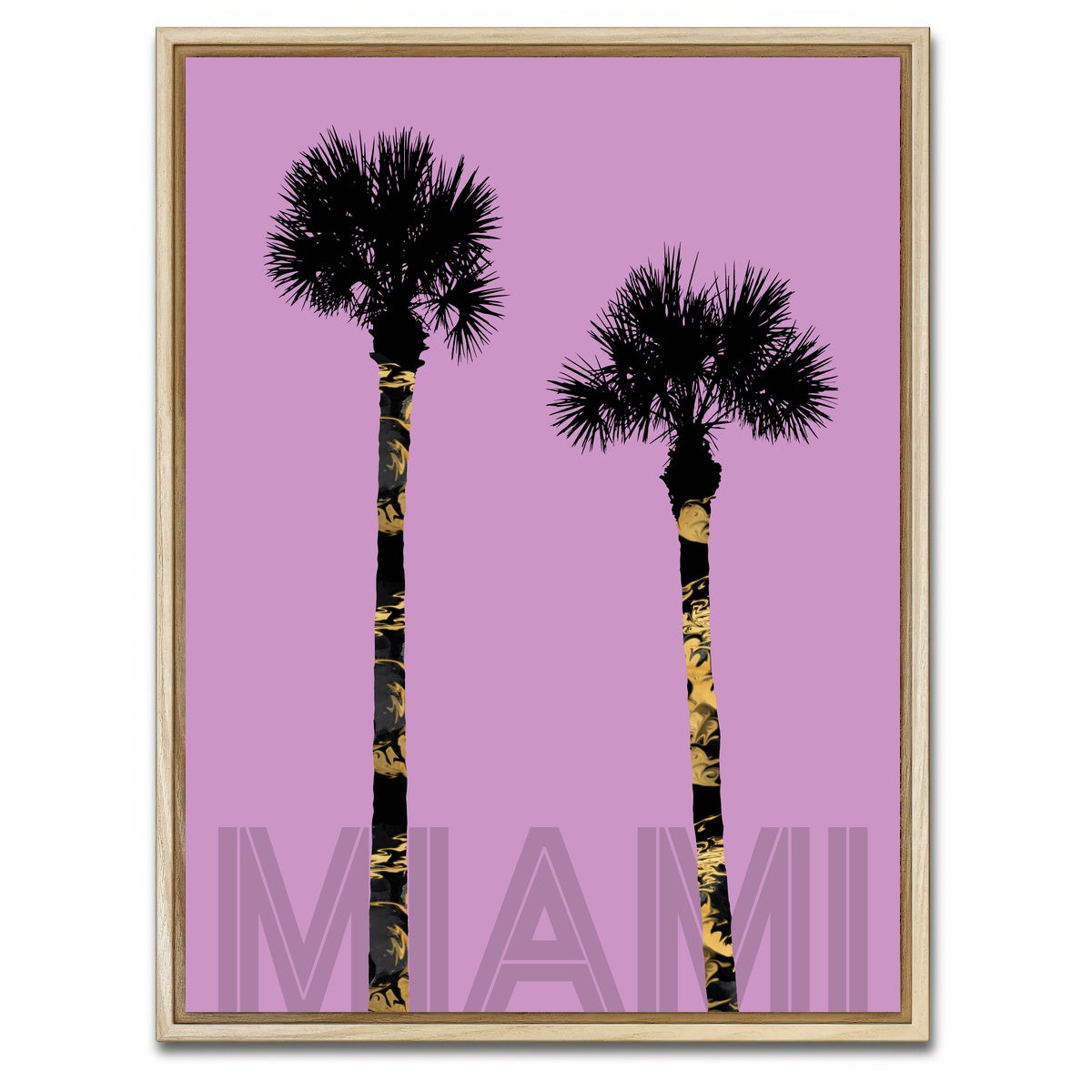 AUTO-MOCKUP WHITE | Graphic Art PALM TREES MIAMI pink | 1 Piece | Natural Framed Canvas | group=3x4