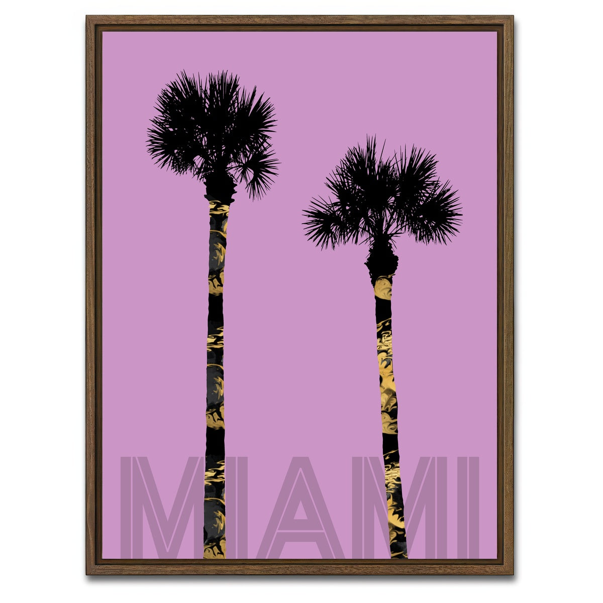 AUTO-MOCKUP WHITE | Graphic Art PALM TREES MIAMI pink | 1 Piece | Walnut Framed Canvas | group=3x4