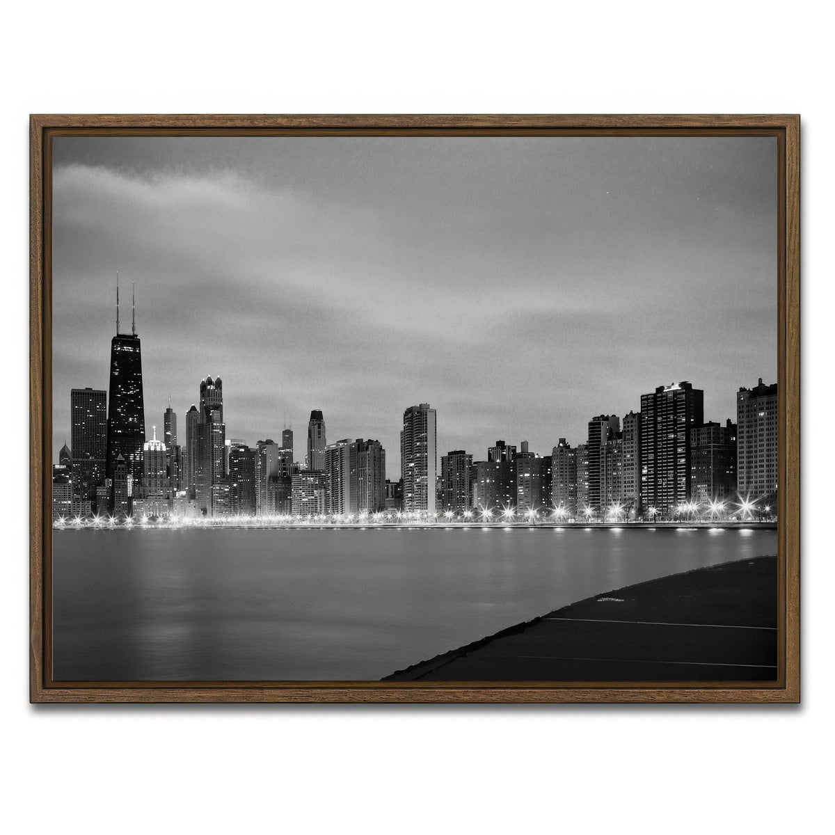 AUTO-MOCKUP WHITE | Grayscale Chicago Skyline | 1 Piece | Walnut Framed Canvas | group=4x3