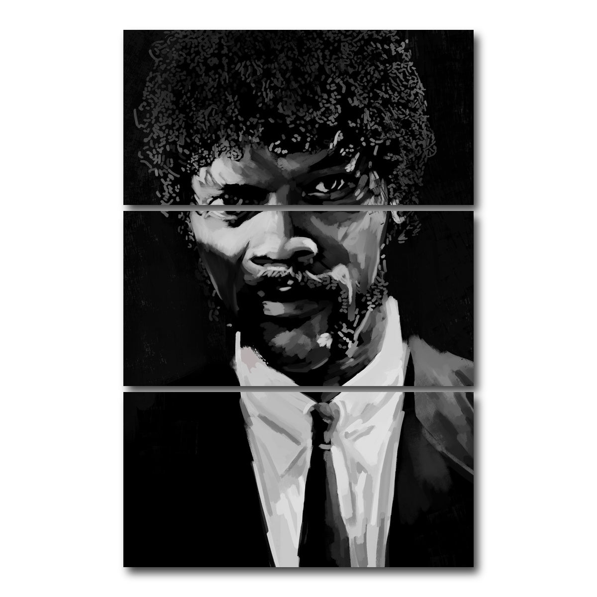 AUTO-MOCKUP WHITE | Grayscale Jules Winnfield | 3 Piece | Gallery Wrap Canvas | group=12x24_stacked